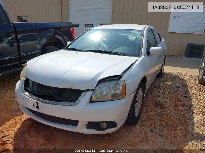 2012 Mitsubishi Galant Es/Se VIN: 4A32B3FF3CE024118 Lot: 40523752