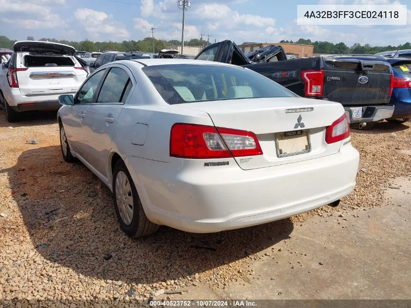 2012 Mitsubishi Galant Es/Se VIN: 4A32B3FF3CE024118 Lot: 40523752