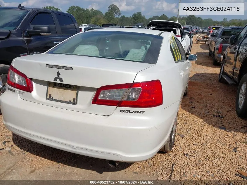 2012 Mitsubishi Galant Es/Se VIN: 4A32B3FF3CE024118 Lot: 40523752