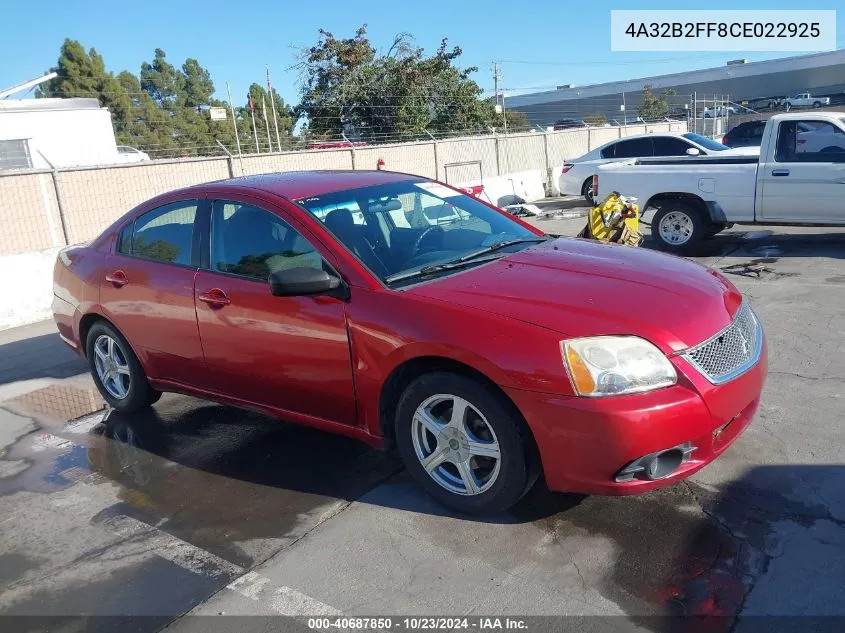 2012 Mitsubishi Galant Fe VIN: 4A32B2FF8CE022925 Lot: 40687850