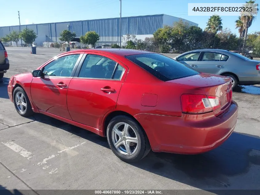 2012 Mitsubishi Galant Fe VIN: 4A32B2FF8CE022925 Lot: 40687850