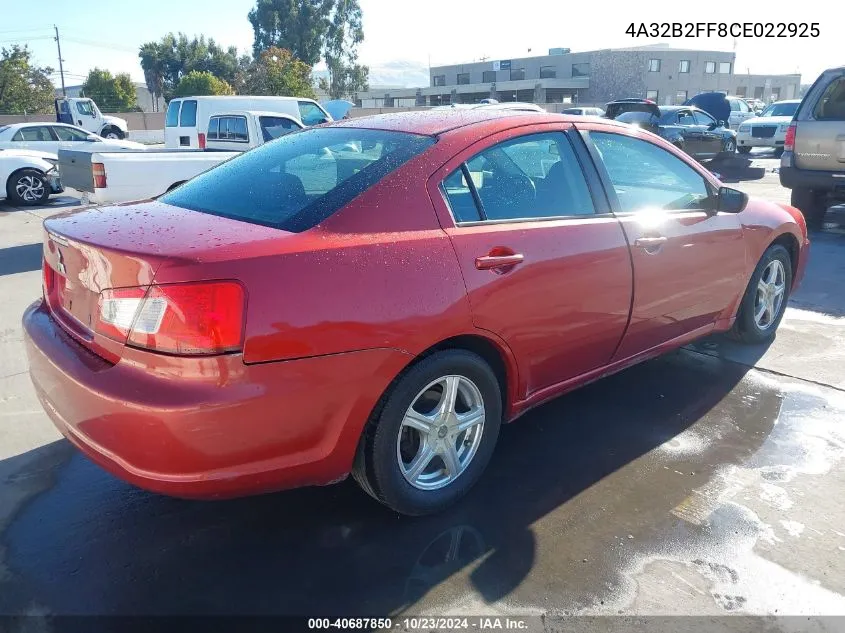 2012 Mitsubishi Galant Fe VIN: 4A32B2FF8CE022925 Lot: 40687850