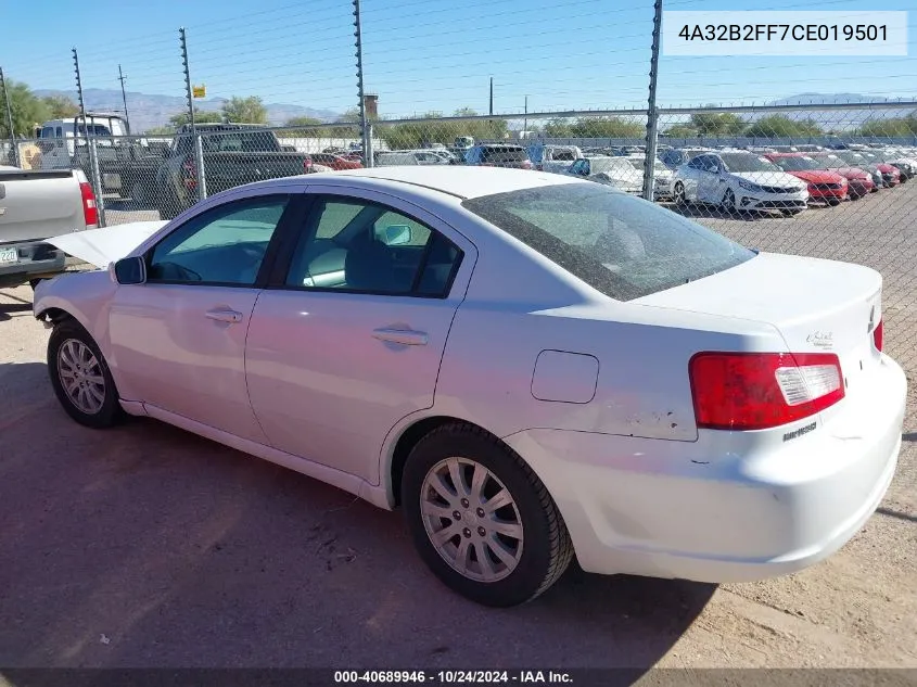 2012 Mitsubishi Galant Fe VIN: 4A32B2FF7CE019501 Lot: 40689946