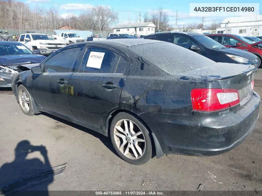 2012 Mitsubishi Galant Es/Se VIN: 4A32B3FF1CE014980 Lot: 40753065