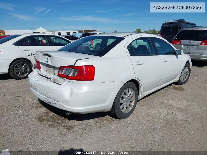 2012 Mitsubishi Galant Fe VIN: 4A32B2FF7CE007266 Lot: 40830837