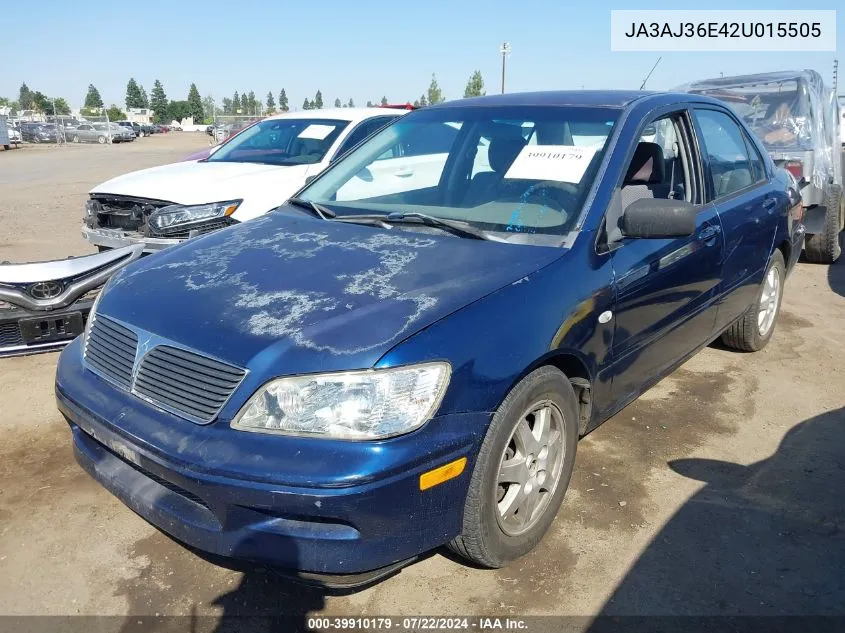 2002 Mitsubishi Lancer Ls VIN: JA3AJ36E42U015505 Lot: 39910179