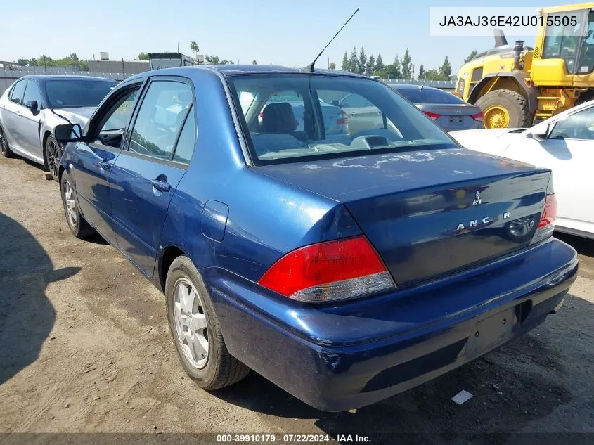 2002 Mitsubishi Lancer Ls VIN: JA3AJ36E42U015505 Lot: 39910179