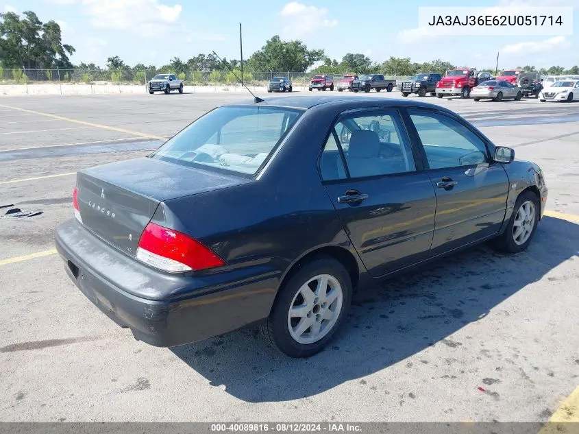 2002 Mitsubishi Lancer Ls VIN: JA3AJ36E62U051714 Lot: 40089816