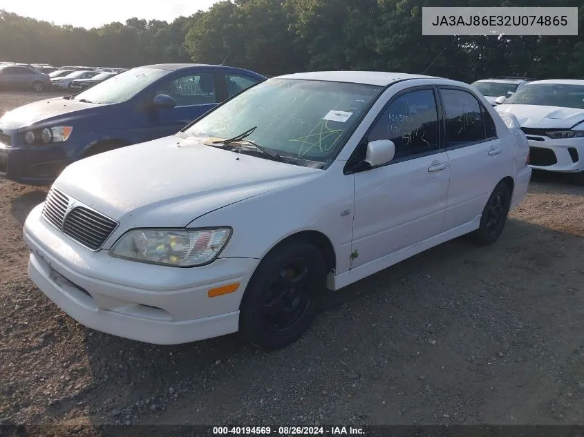 2002 Mitsubishi Lancer Oz Rally VIN: JA3AJ86E32U074865 Lot: 40194569