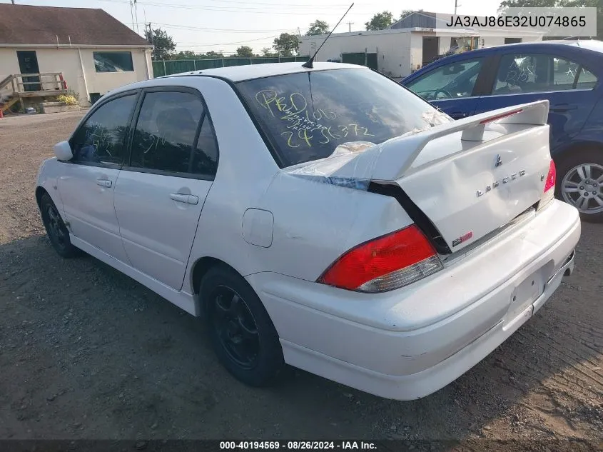 2002 Mitsubishi Lancer Oz Rally VIN: JA3AJ86E32U074865 Lot: 40194569