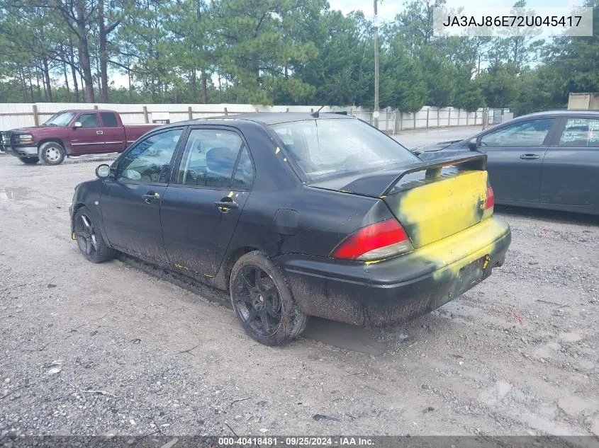 2002 Mitsubishi Lancer Oz Rally VIN: JA3AJ86E72U045417 Lot: 40418481