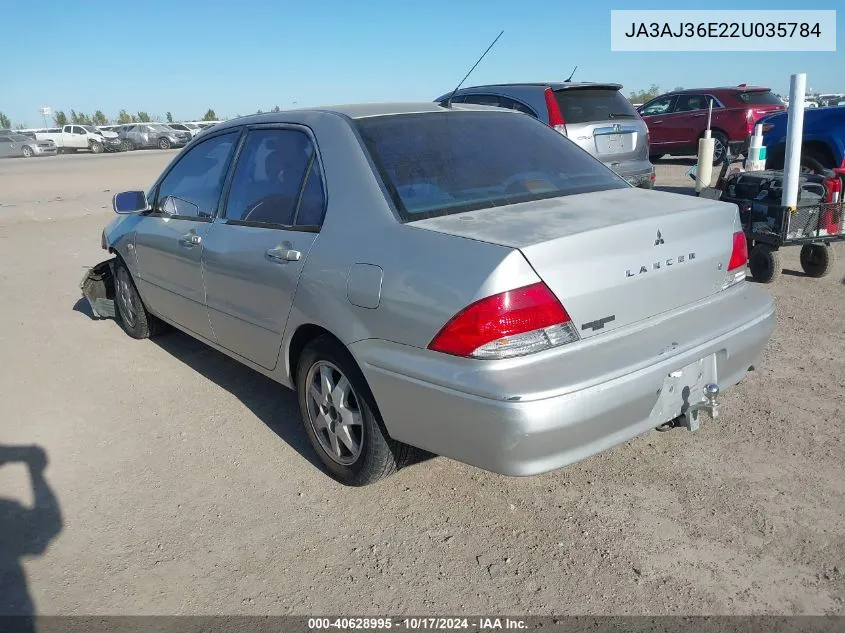 2002 Mitsubishi Lancer Ls VIN: JA3AJ36E22U035784 Lot: 40628995