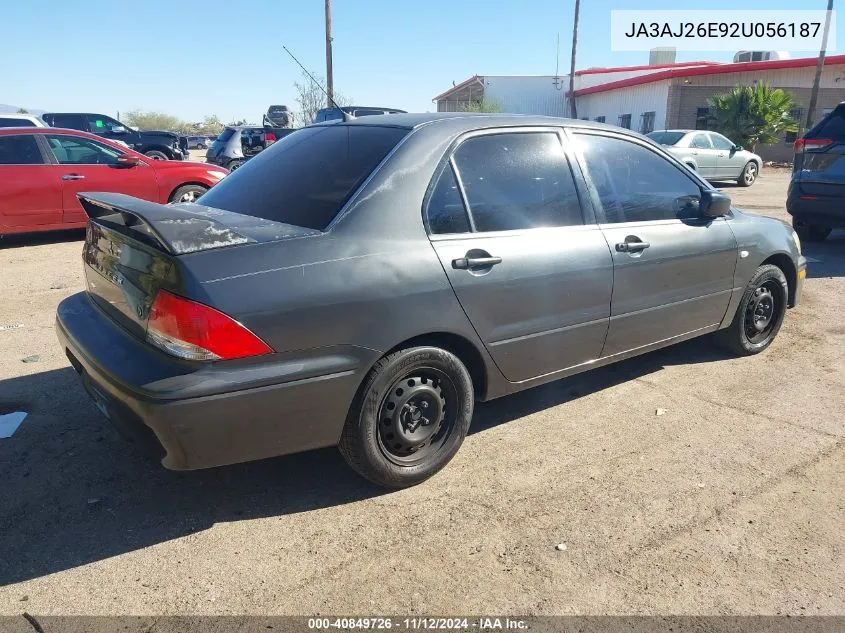 2002 Mitsubishi Lancer Es VIN: JA3AJ26E92U056187 Lot: 40849726