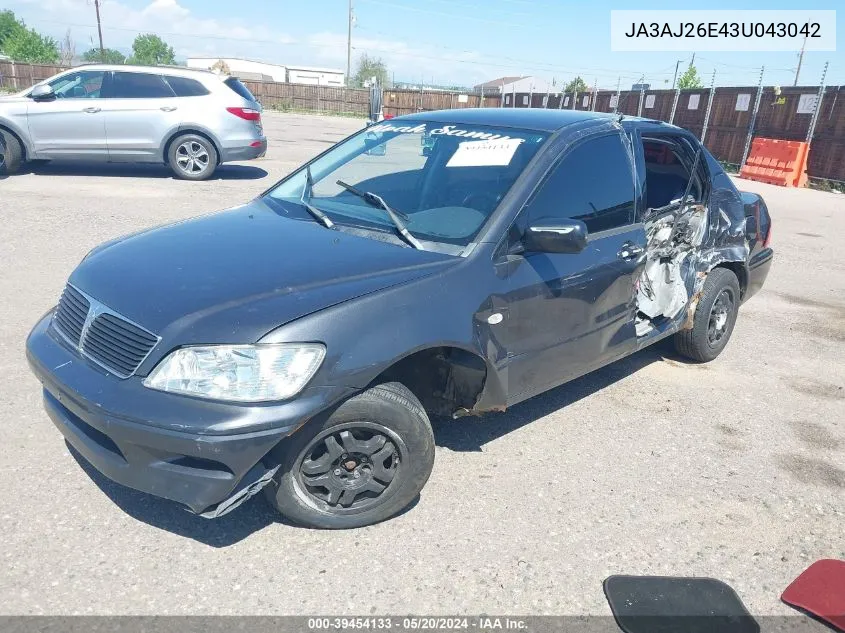 2003 Mitsubishi Lancer Es VIN: JA3AJ26E43U043042 Lot: 39454133