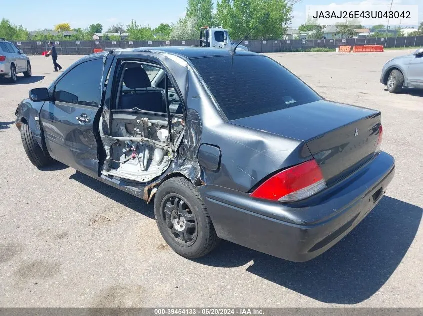 2003 Mitsubishi Lancer Es VIN: JA3AJ26E43U043042 Lot: 39454133