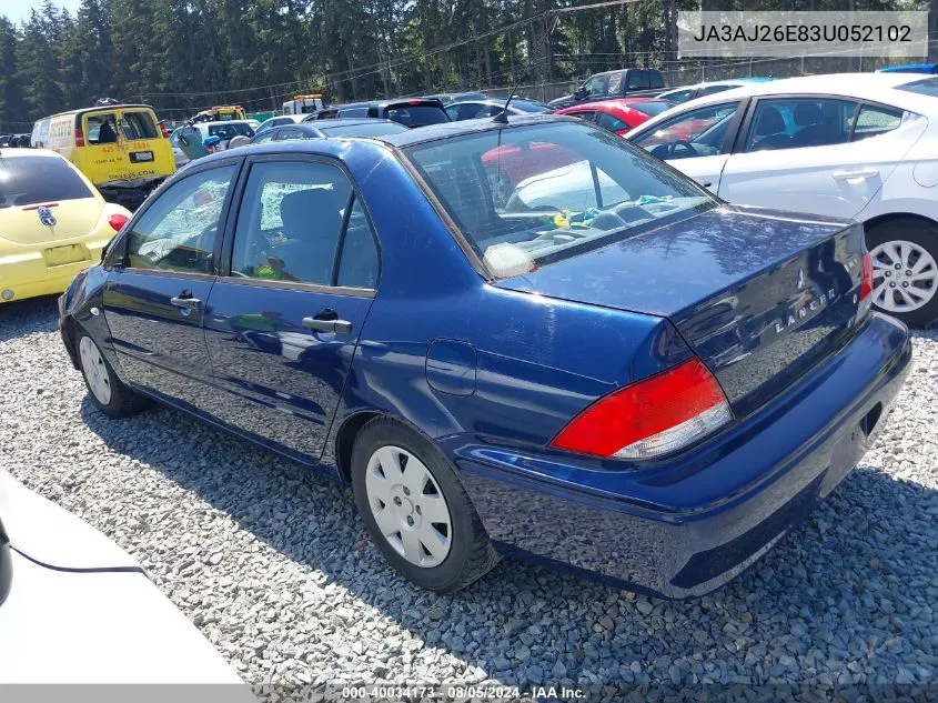 2003 Mitsubishi Lancer Es VIN: JA3AJ26E83U052102 Lot: 40034173