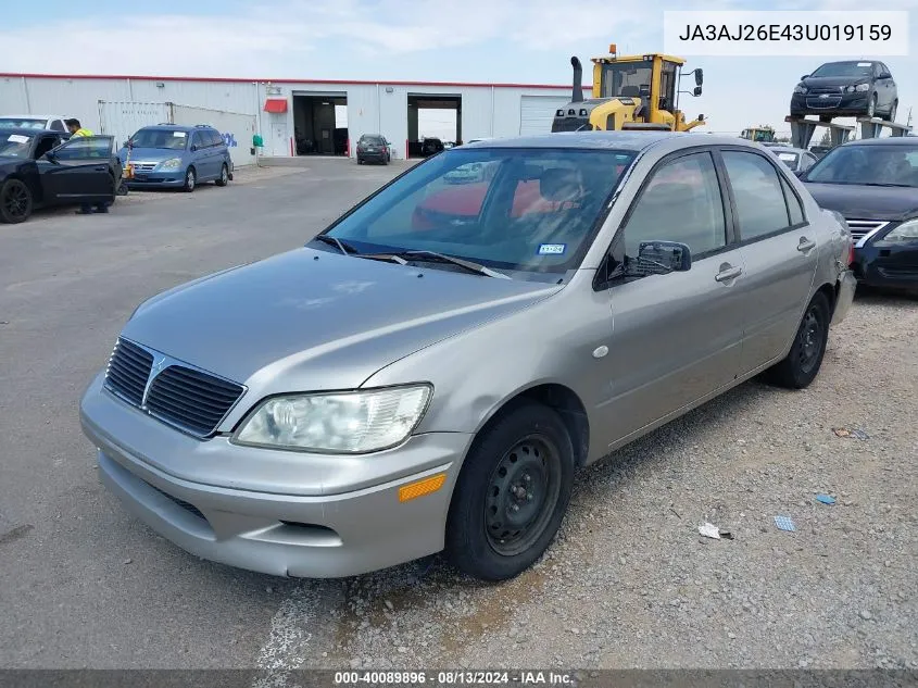 2003 Mitsubishi Lancer Es VIN: JA3AJ26E43U019159 Lot: 40089896