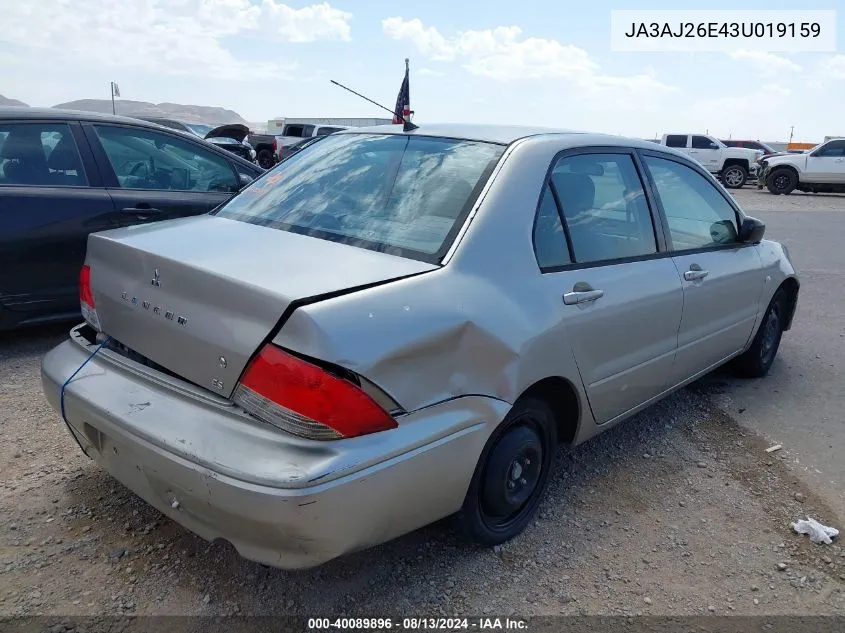 2003 Mitsubishi Lancer Es VIN: JA3AJ26E43U019159 Lot: 40089896