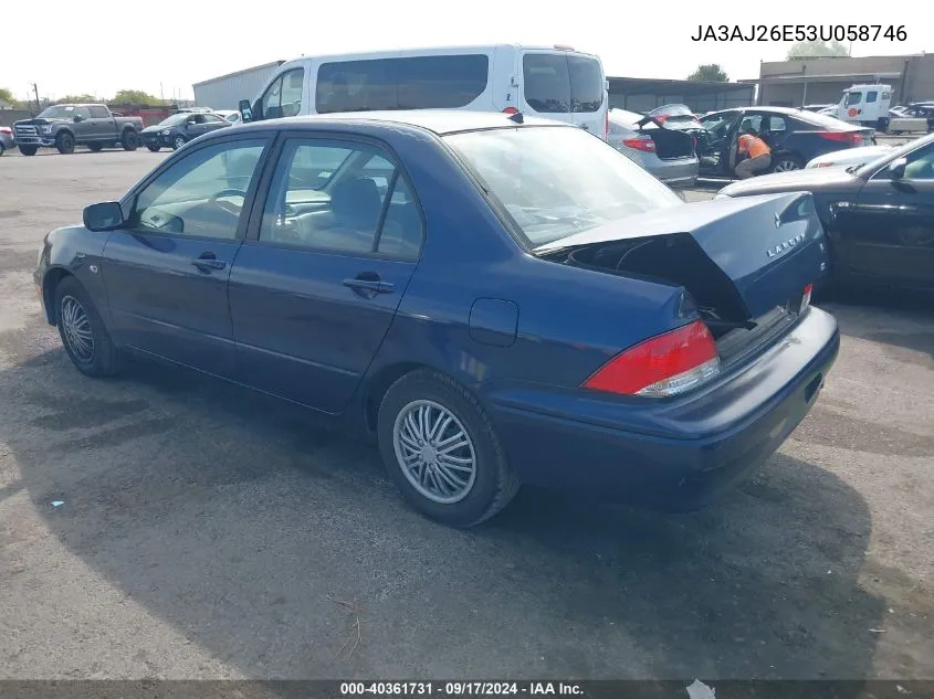 2003 Mitsubishi Lancer Es VIN: JA3AJ26E53U058746 Lot: 40361731