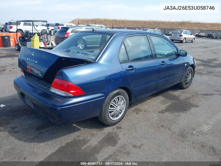 2003 Mitsubishi Lancer Es VIN: JA3AJ26E53U058746 Lot: 40361731