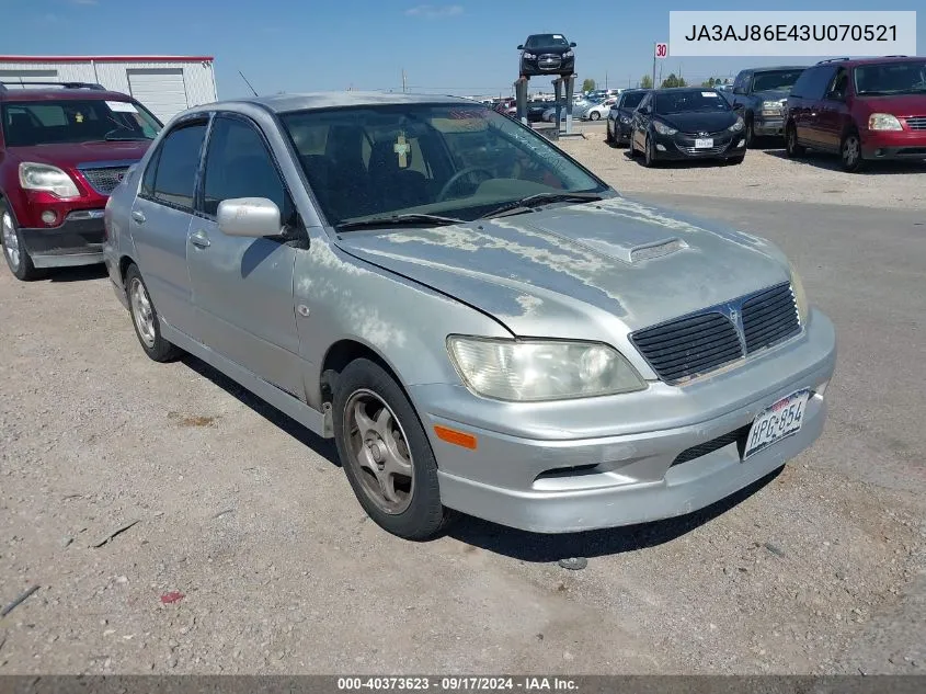 2003 Mitsubishi Lancer Oz Rally VIN: JA3AJ86E43U070521 Lot: 40373623