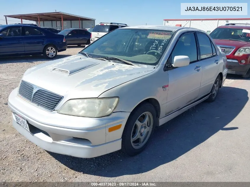 2003 Mitsubishi Lancer Oz Rally VIN: JA3AJ86E43U070521 Lot: 40373623