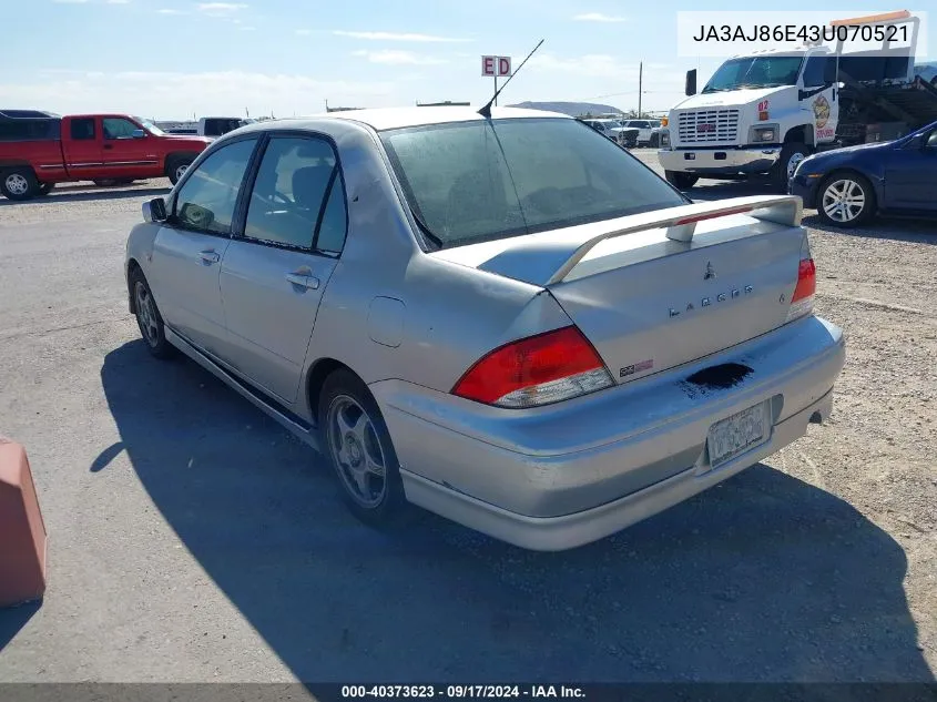 2003 Mitsubishi Lancer Oz Rally VIN: JA3AJ86E43U070521 Lot: 40373623