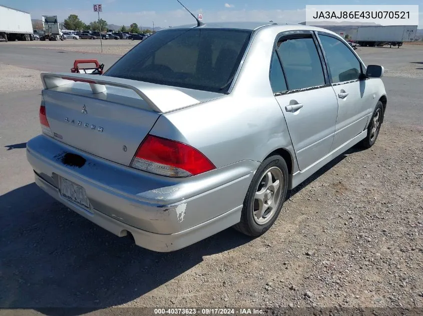 2003 Mitsubishi Lancer Oz Rally VIN: JA3AJ86E43U070521 Lot: 40373623