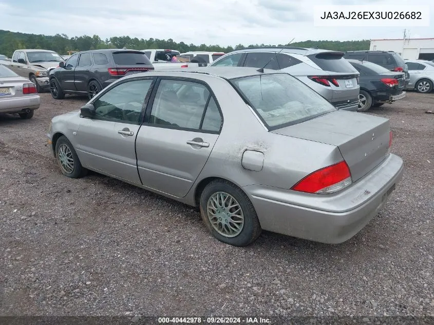 2003 Mitsubishi Lancer Es VIN: JA3AJ26EX3U026682 Lot: 40442978