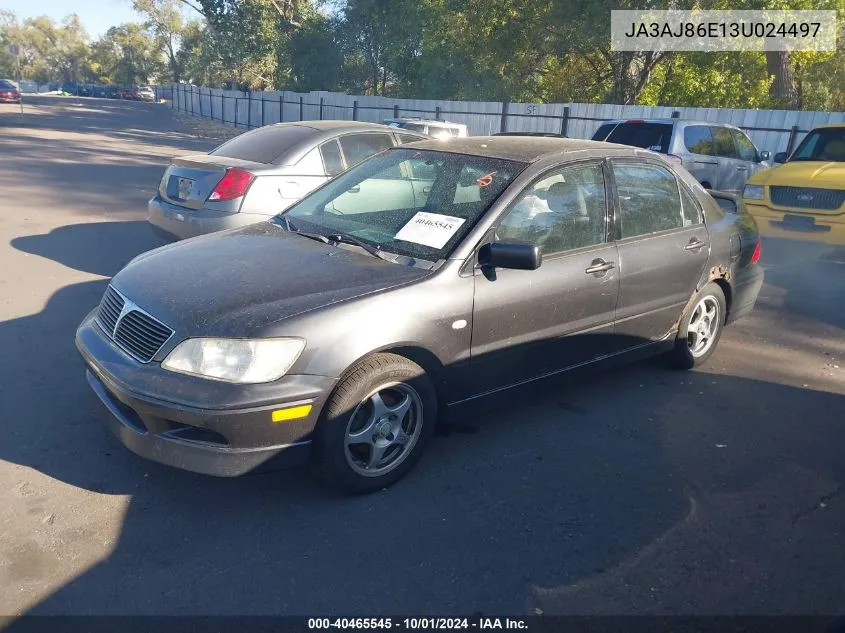 2003 Mitsubishi Lancer Oz Rally VIN: JA3AJ86E13U024497 Lot: 40465545