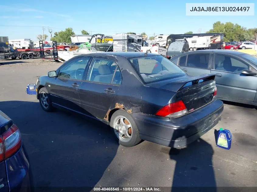 2003 Mitsubishi Lancer Oz Rally VIN: JA3AJ86E13U024497 Lot: 40465545