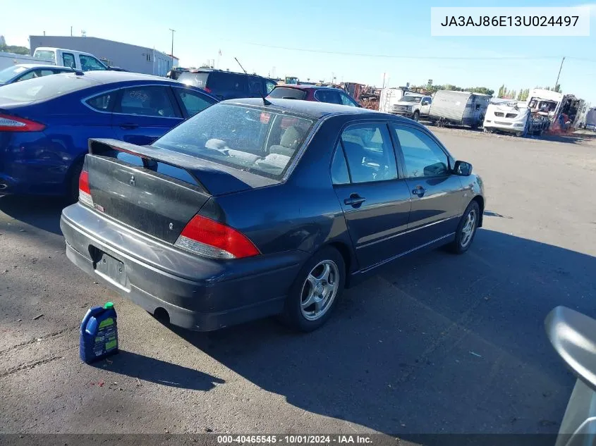 2003 Mitsubishi Lancer Oz Rally VIN: JA3AJ86E13U024497 Lot: 40465545