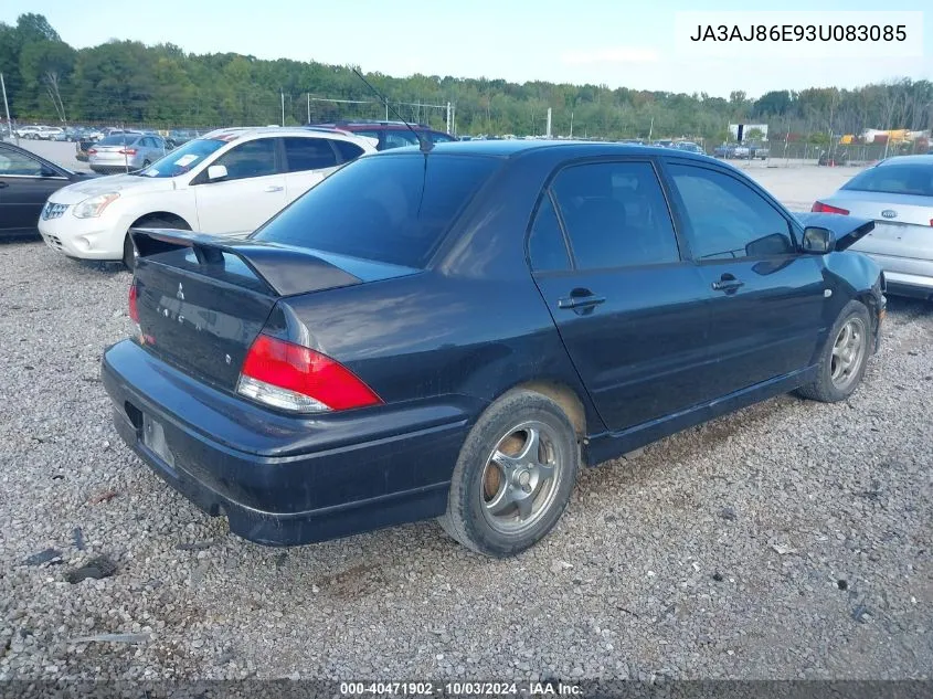 2003 Mitsubishi Lancer Oz Rally VIN: JA3AJ86E93U083085 Lot: 40471902