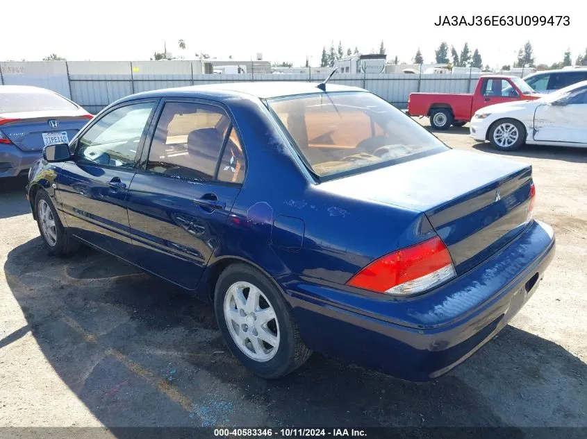 2003 Mitsubishi Lancer Ls VIN: JA3AJ36E63U099473 Lot: 40583346