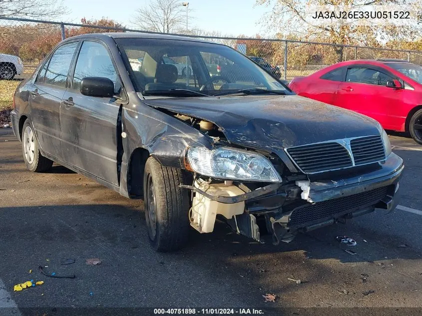 2003 Mitsubishi Lancer Es VIN: JA3AJ26E33U051522 Lot: 40751898