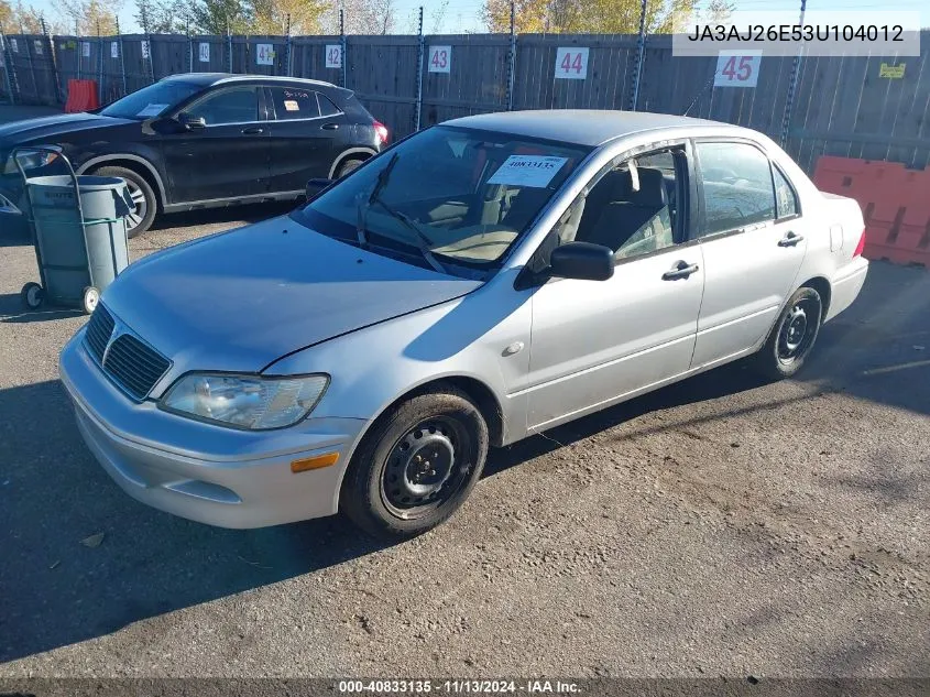 2003 Mitsubishi Lancer Es VIN: JA3AJ26E53U104012 Lot: 40833135