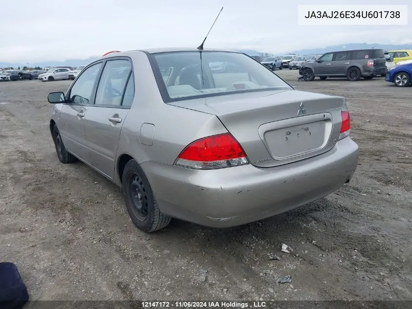 2004 Mitsubishi Lancer VIN: JA3AJ26E34U601738 Lot: 12147172