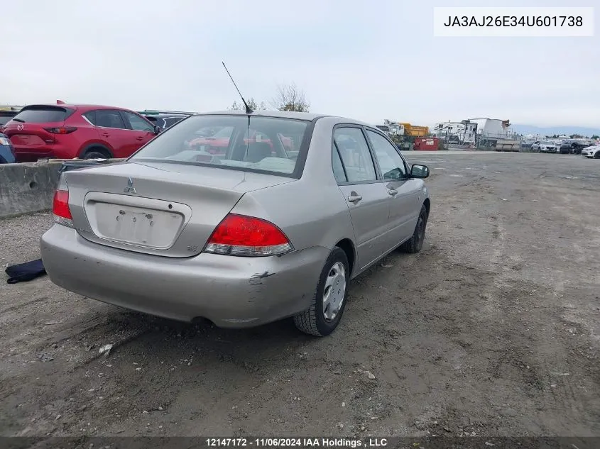 2004 Mitsubishi Lancer VIN: JA3AJ26E34U601738 Lot: 12147172