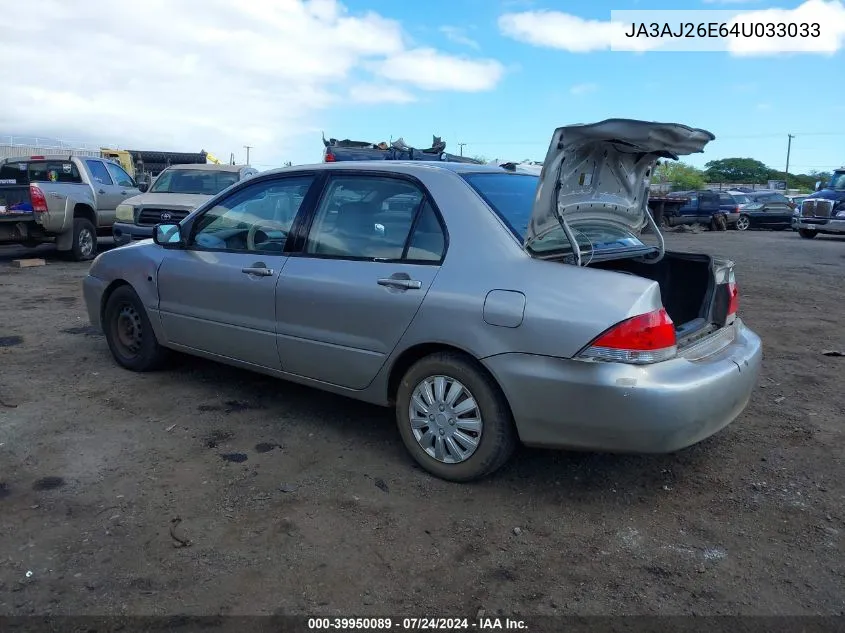 2004 Mitsubishi Lancer Es VIN: JA3AJ26E64U033033 Lot: 39950089