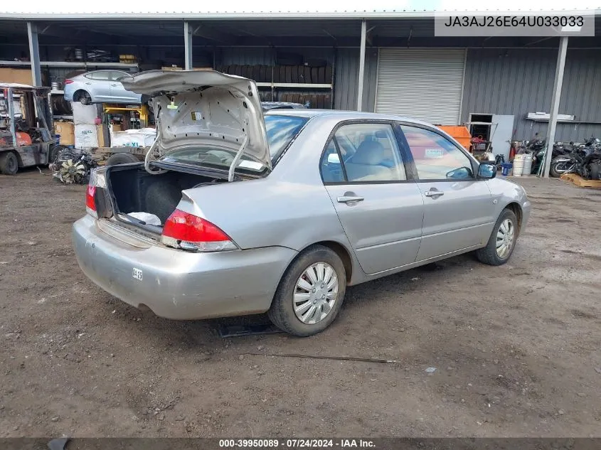 2004 Mitsubishi Lancer Es VIN: JA3AJ26E64U033033 Lot: 39950089