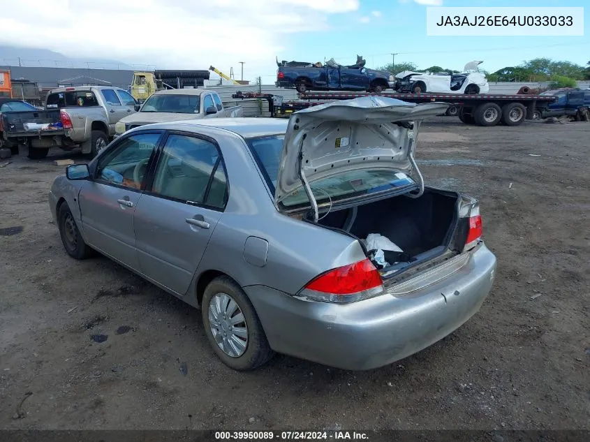 2004 Mitsubishi Lancer Es VIN: JA3AJ26E64U033033 Lot: 39950089