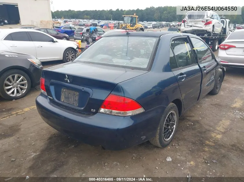 2004 Mitsubishi Lancer Es VIN: JA3AJ26E54U064550 Lot: 40316485