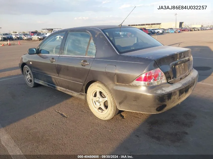 2004 Mitsubishi Lancer Oz Rally VIN: JA3AJ86E84U032257 Lot: 40450605