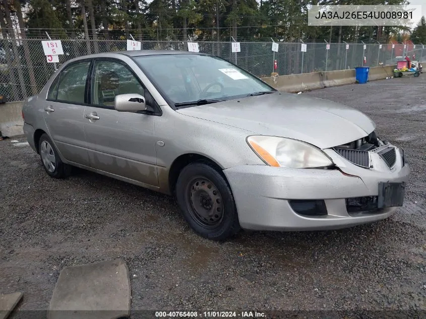 2004 Mitsubishi Lancer Es VIN: JA3AJ26E54U008981 Lot: 40765408