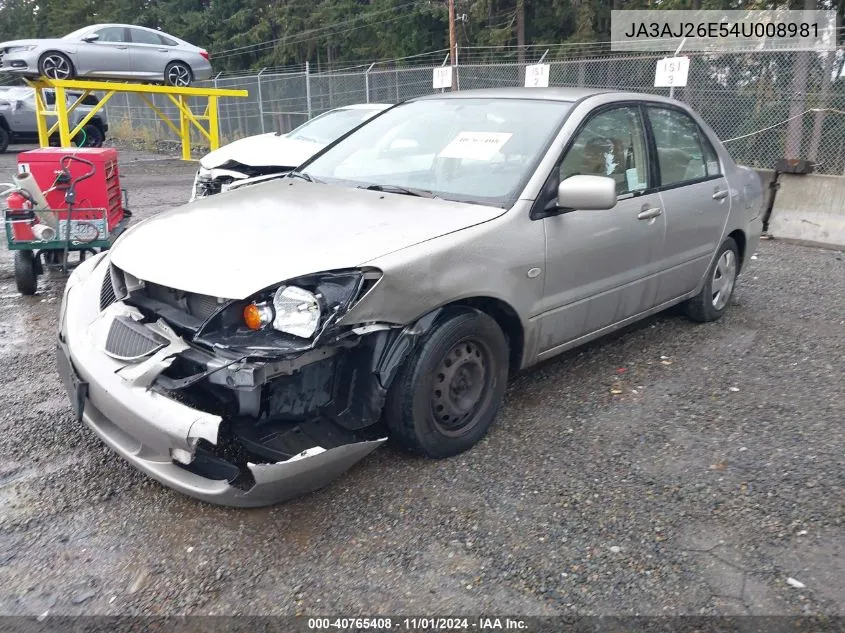 2004 Mitsubishi Lancer Es VIN: JA3AJ26E54U008981 Lot: 40765408