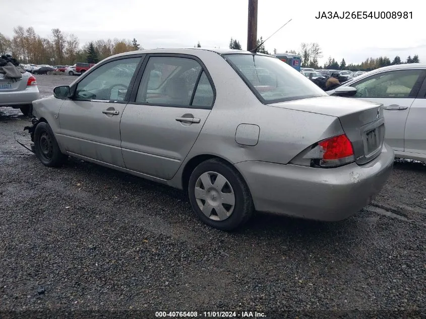 2004 Mitsubishi Lancer Es VIN: JA3AJ26E54U008981 Lot: 40765408