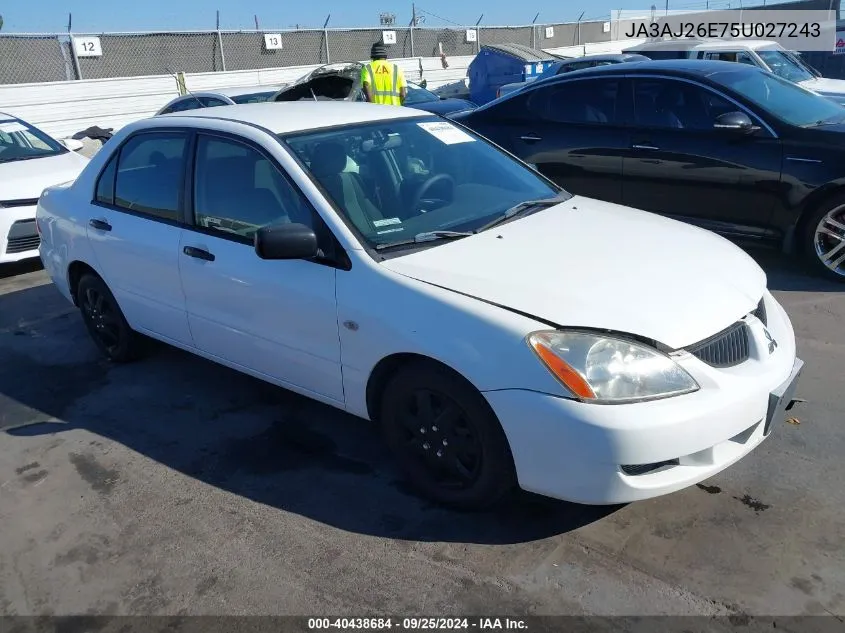 2005 Mitsubishi Lancer Es VIN: JA3AJ26E75U027243 Lot: 40438684