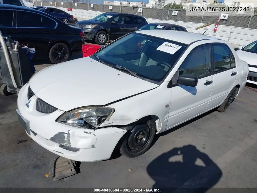 2005 Mitsubishi Lancer Es VIN: JA3AJ26E75U027243 Lot: 40438684