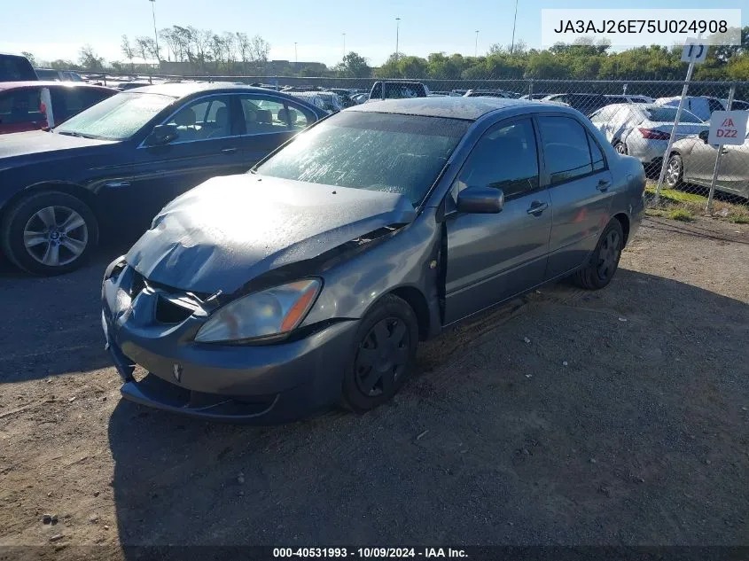 2005 Mitsubishi Lancer Es VIN: JA3AJ26E75U024908 Lot: 40531993