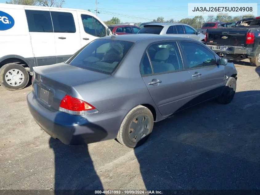 2005 Mitsubishi Lancer Es VIN: JA3AJ26E75U024908 Lot: 40531993